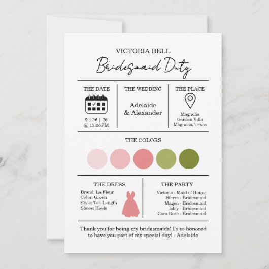 Moderne Uitnodigingskaart voor Bruidsmeisjes Kaart (Achterkant)