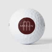 Moderne uitziende naam met monogram | Maroonrood Golfballen (Voorkant)