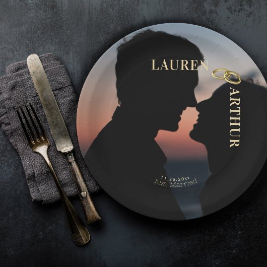 Moderne Ultra Chique Minimaal Foto Bruiloft Papieren Bordje