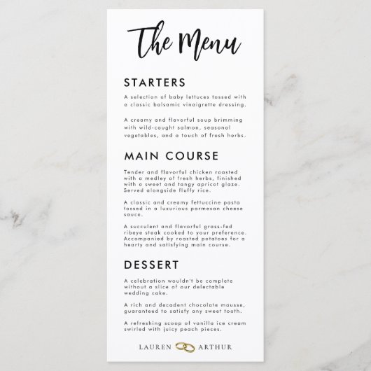 Moderne ultra chique minimale foto bruiloft menu K (Voorkant)