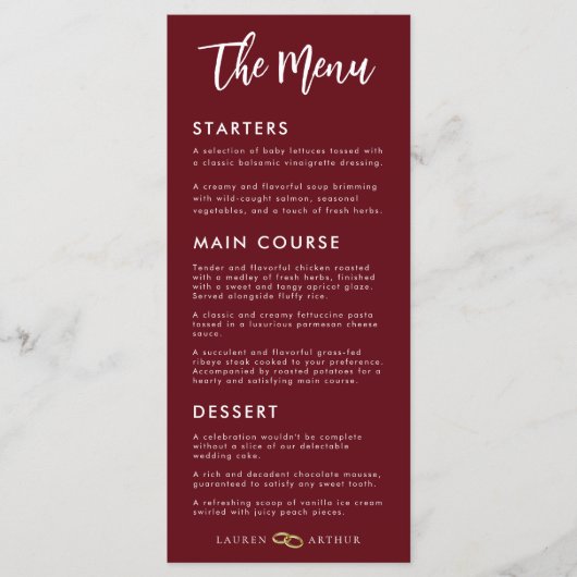 Moderne ultra chique minimale foto bruiloft menu K (Voorkant)