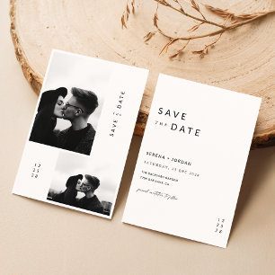 Moderne ultra minimalistische 2 foto bruiloft save the date