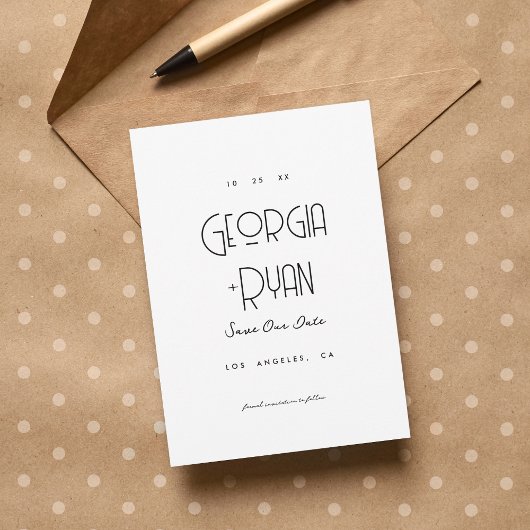 Moderne ultra minimalistische effen art deco bruil save the date