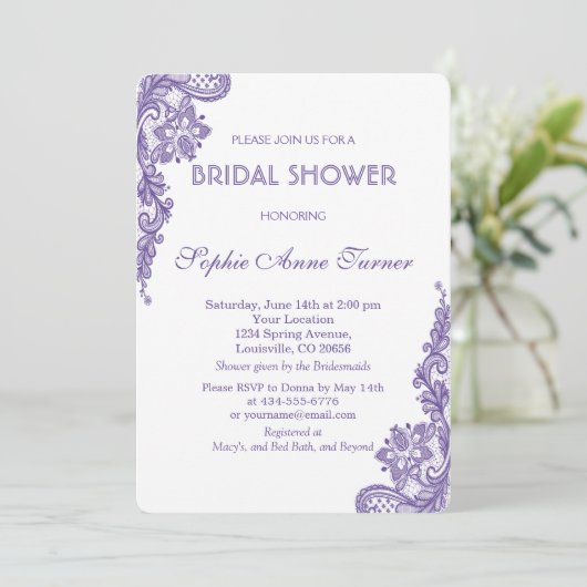Moderne Ultra Violet Kant Bruids Douche Uitnodigin Kaart (Staand voorkant)
