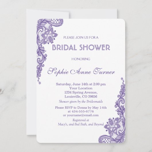 Moderne Ultra Violet Kant Bruids Douche Uitnodigin Kaart (Voorkant)