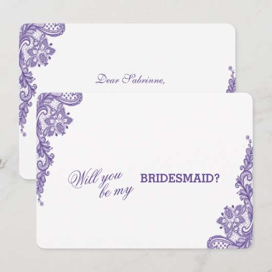 Moderne Ultra Violet Lace Bruidsmeisje Kaart (Voorkant / Achterkant)