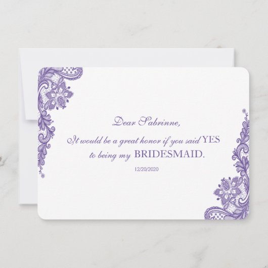 Moderne Ultra Violet Lace Bruidsmeisje Kaart (Achterkant)