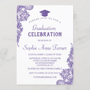 Moderne Ultra Violet Lace Graduation Party Kaart
