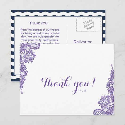 Moderne ultra Violet Lace Weddenschap Hartelijk da Briefkaart (Voorkant / Achterkant)