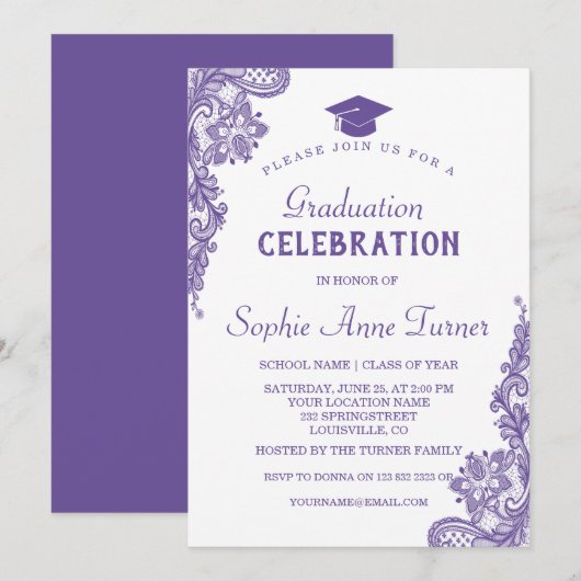 Moderne Ultra Violette Kant Afstudeerfeest Kaart (Voorkant / Achterkant)