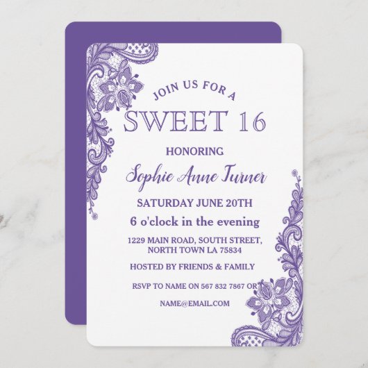Moderne Ultra Violette Kant SWEET 16 Kaart (Voorkant / Achterkant)