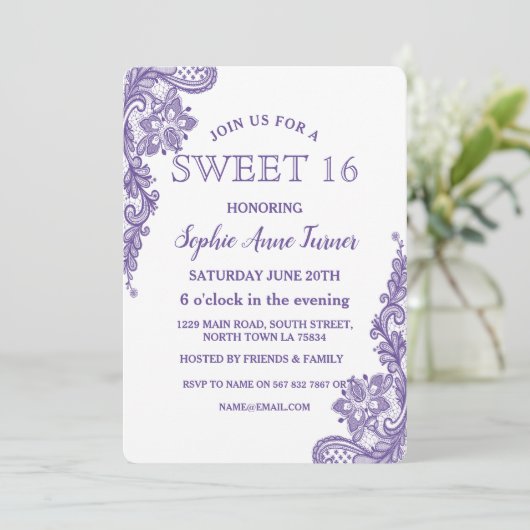 Moderne Ultra Violette Kant SWEET 16 Kaart (Staand voorkant)