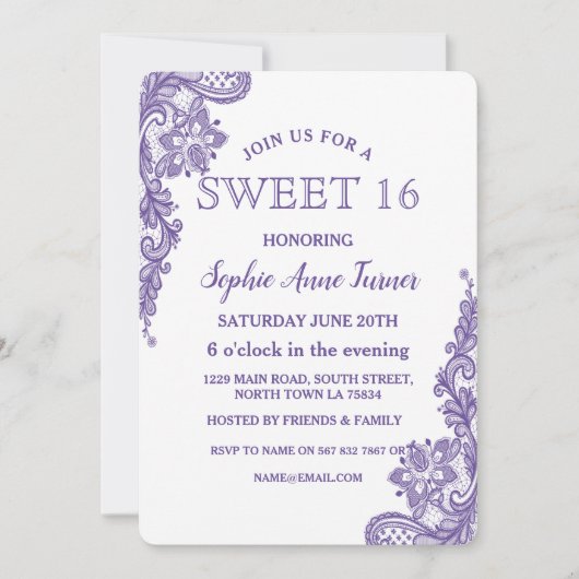 Moderne Ultra Violette Kant SWEET 16 Kaart (Voorkant)