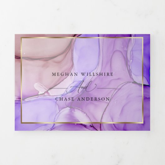 Moderne Ultraviolet Paarse Mauve Fluid Ink Drieluik Uitnodiging (Cover)