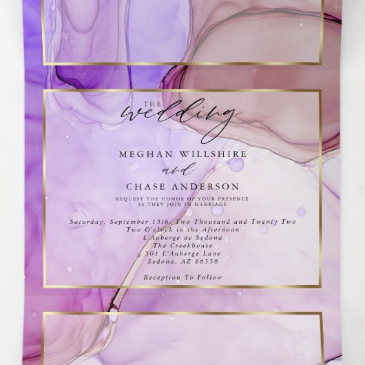 Moderne Ultraviolet Paarse Mauve Fluid Ink Drieluik Uitnodiging (Binnenkant midden)