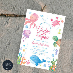 Moderne Under the Sea Kinderen 1e Verjaardagsfeest Kaart