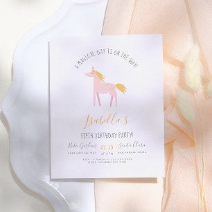 Moderne Unicorn & Faux Gold Rainbow Birthday Party Uitnodiging Briefkaart