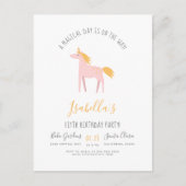 Moderne Unicorn & Faux Gold Rainbow Birthday Party Uitnodiging Briefkaart (Voorkant)
