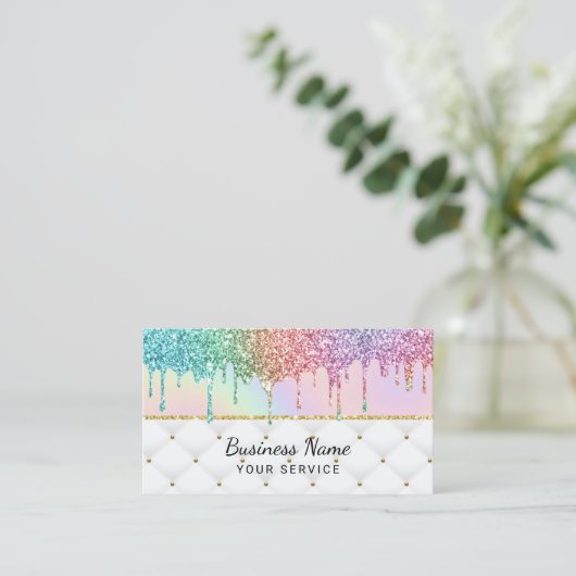 Moderne Unicorn Glitter stuurt pastel Holografie L Visitekaartje (Staand voorkant)