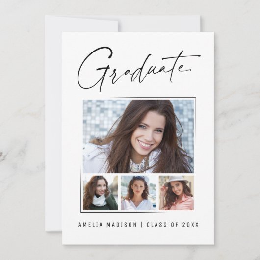 Moderne, uniek inktscript Afstuderen 4 foto Aankondiging (Voorkant)