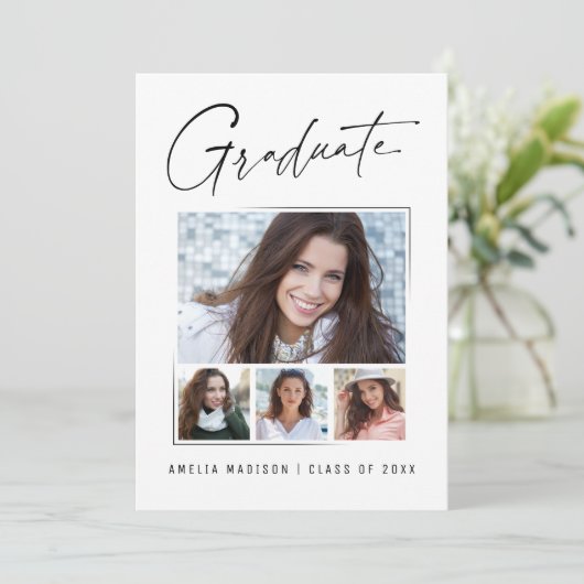 Moderne, uniek inktscript Afstuderen 4 foto Aankondiging (Staand voorkant)