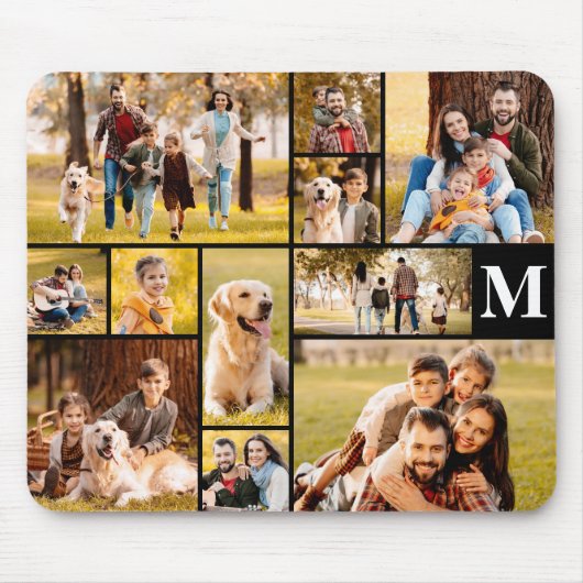 Moderne Unieke 11 Foto Collage Monogram Muismat (Voorkant)