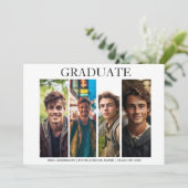 Moderne unieke 4 foto afstudeerfeest kaart (Staand voorkant)
