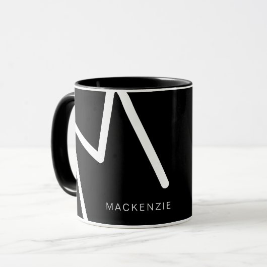 Moderne, unieke Abstracte zwarte witte monogram, a Mok (Voorkant links)