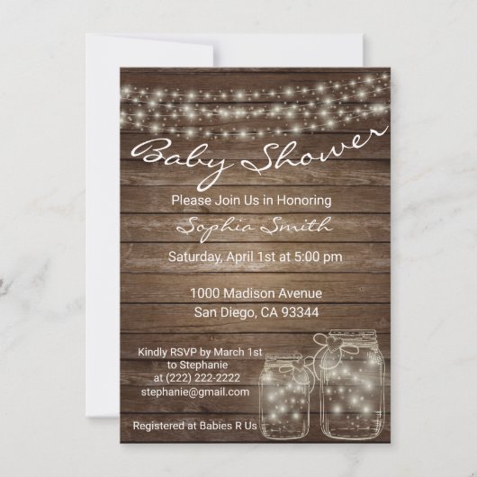 Moderne, unieke Baby shower met hout Rustic Mason Kaart (Voorkant)