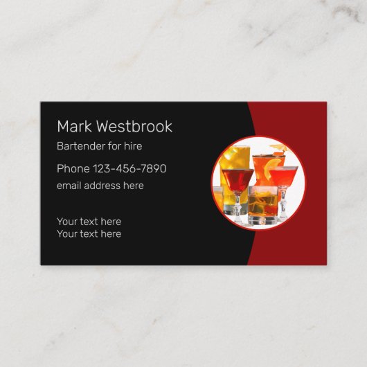 Moderne unieke barman te huur visitekaartje (Voorkant)