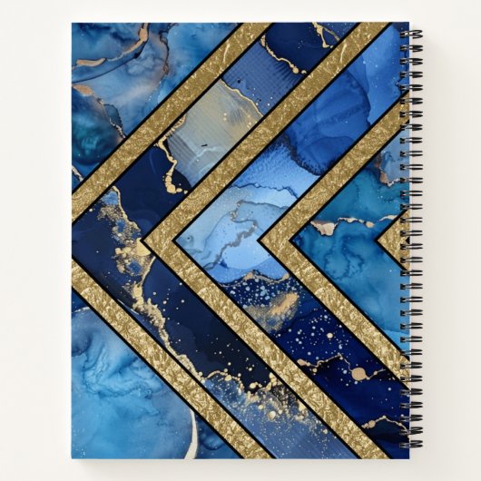 Moderne unieke blauwe gouden geometrische geperson notitieboek (Achterkant)