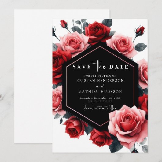 Moderne unieke Crimson Red bruiloft Save The Date (Voorkant / Achterkant)