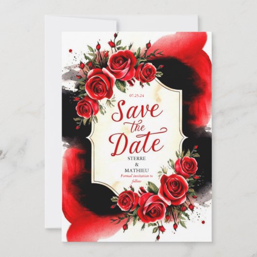 Moderne unieke Crimson rode rozen bruiloft Save The Date (Voorkant)