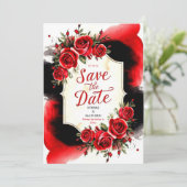 Moderne unieke Crimson rode rozen bruiloft Save The Date (Staand voorkant)