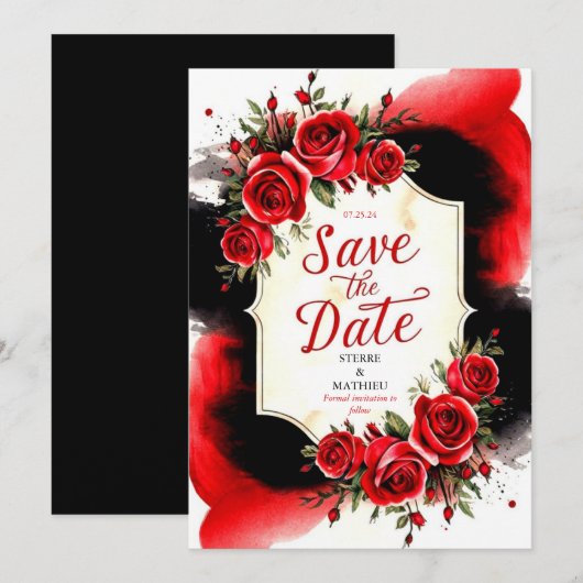 Moderne unieke Crimson rode rozen bruiloft Save The Date (Voorkant / Achterkant)
