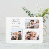 Moderne unieke feestdag, 3-foto Dimensional Grid Feestdagenkaart (Staand voorkant)