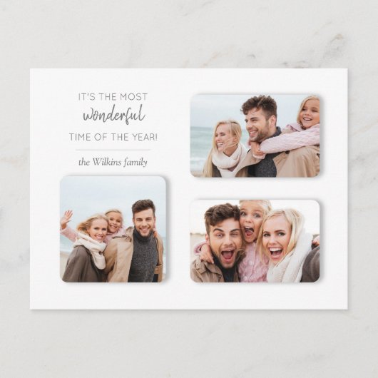 Moderne unieke feestdag, 3-foto Dimensional Grid Feestdagenkaart (Voorkant)