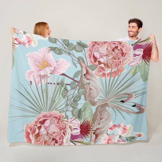 Moderne, unieke florale met Flamingo blauw en roze Fleece Deken (In situ)