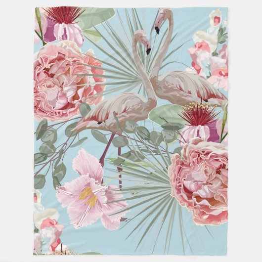 Moderne, unieke florale met Flamingo blauw en roze Fleece Deken (Voorkant)