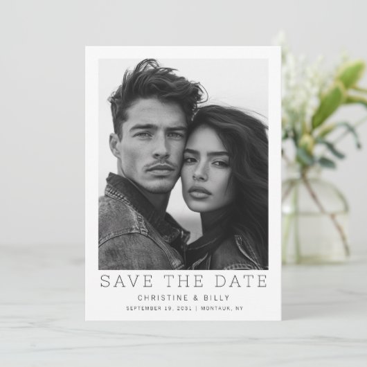 Moderne Unieke Foto Huwelijk Save the Date (Staand voorkant)