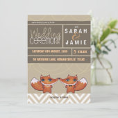 Moderne unieke Foxes Wedding Couple Invite Kaart (Staand voorkant)