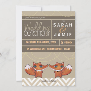 Moderne unieke Foxes Wedding Couple Invite Kaart