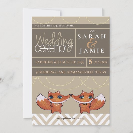 Moderne unieke Foxes Wedding Couple Invite Kaart (Voorkant)