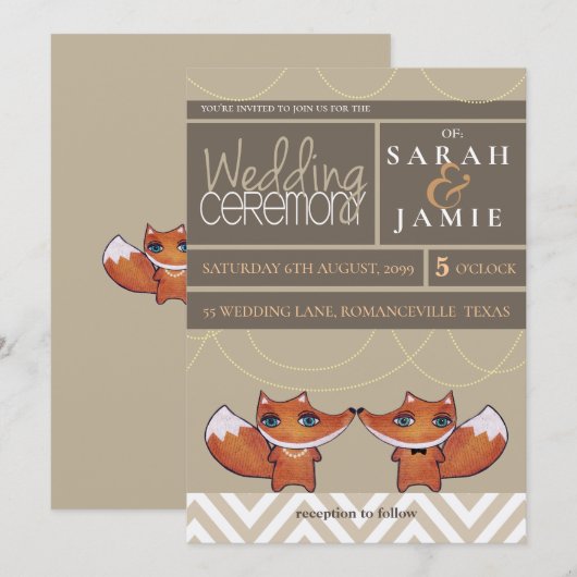 Moderne unieke Foxes Wedding Couple Invite Kaart (Voorkant / Achterkant)
