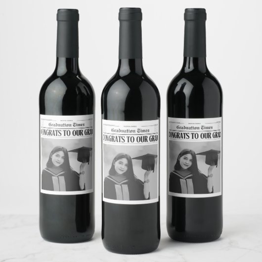 Moderne unieke grappige foto krant afstuderen wijn etiket (Flessen)
