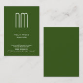 Moderne, unieke, groene, witte monogram profession visitekaartje (Voorkant / Achterkant)