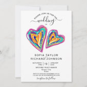 Moderne unieke kleurrijke uitnodiging voor hartenb (Voorkant)