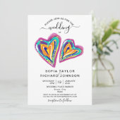 Moderne unieke kleurrijke uitnodiging voor hartenb (Staand voorkant)