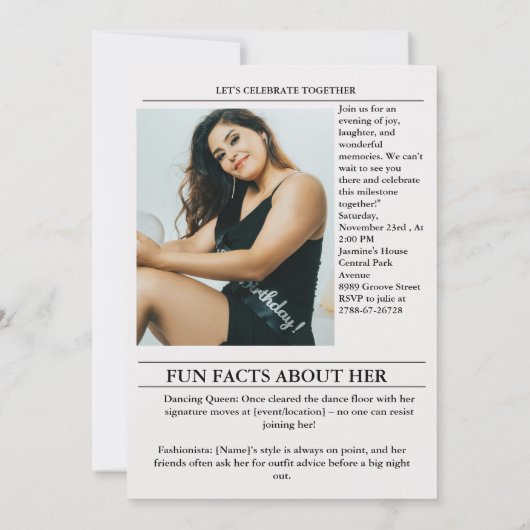 Moderne unieke krant verjaardagsfeest kaart (Achterkant)