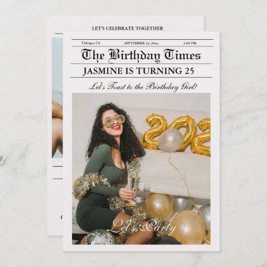 Moderne unieke krant verjaardagsfeest kaart (Voorkant / Achterkant)